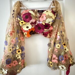 Floral Embroidered Sheer Top